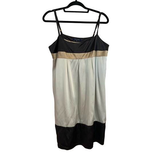 Boston Proper 100% Silk Sleeveless A Line Beige Black Gold Summer Evening Sz 14 - Picture 1 of 10